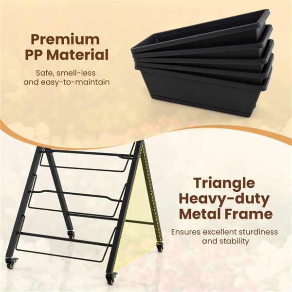 带轮子和可拆卸花盆箱的5层立式花园床，用于露台阳台-4