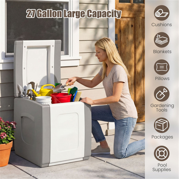 7加仑室外PP甲板箱防水露台储物箱，带侧把手和双色调设计- 灰色-6