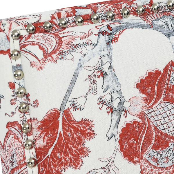 装饰椅、花卉扶手椅、铆钉装饰、红白装饰、实木椅腿、农舍家具、软垫拖鞋椅、边椅、传统印花、Wayfair 客厅。-4