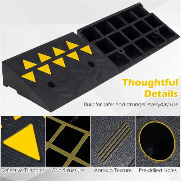 2个重型橡胶路缘坡道，带排水沟和反光条，用于车道-5