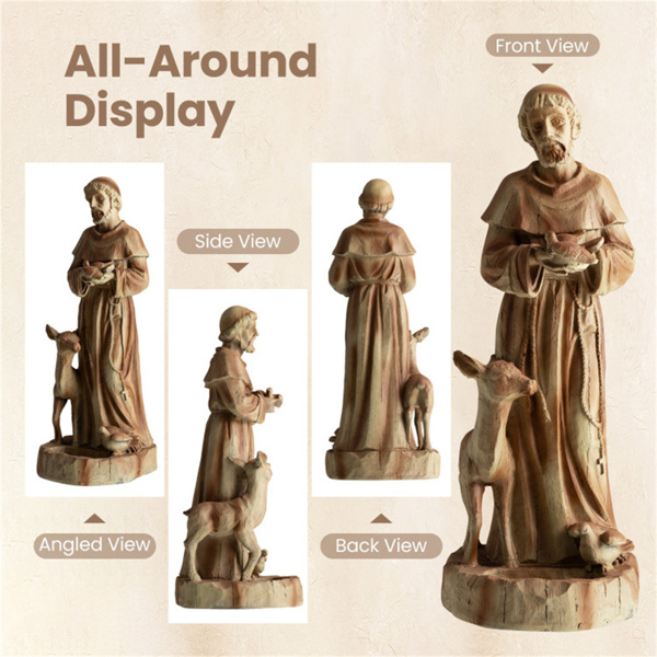 24.5“圣弗朗西斯雕像，内置喂鸟器宗教花园雕塑-9