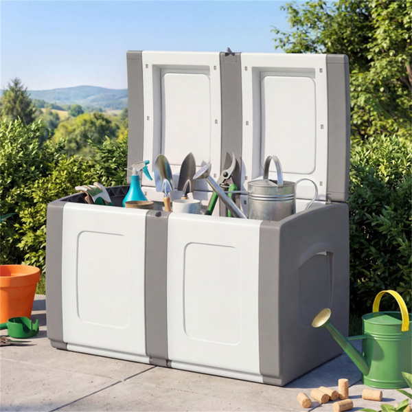 53加仑大型户外PP甲板箱防水储物箱，带可锁盖和侧把手- 灰色-7