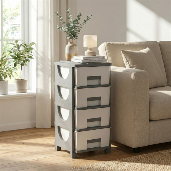 卧室浴室办公室4抽屉紧凑型塑料储物柜立式收纳柜-10