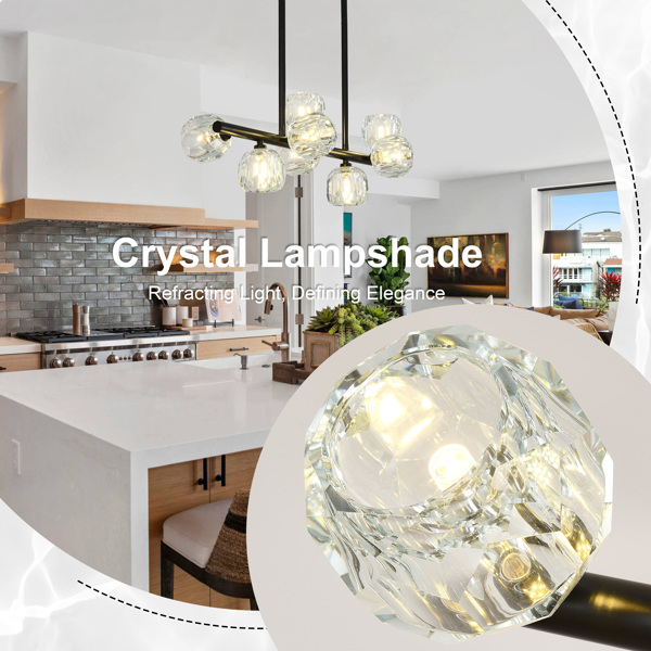 29.53" Modern Crystal Chandelier for Dining Room, 8-Light Black Pendant Lightsfor Kitchen Island Bedroom,Over Table,Living Room-6