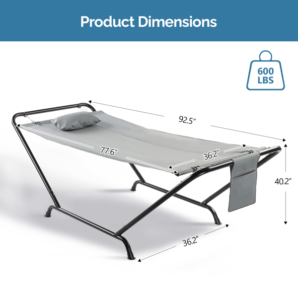 235*92*80CM 2*0.9M 600D双层牛津布吊床 灰色 吊床套装 600lbs-7