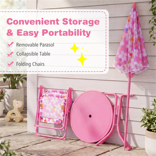 3-6岁儿童野餐桌套装，带可调节雨伞，3件套户外家具-8