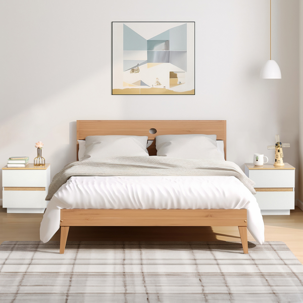 白色+橡木色 E1 刨花板 12MM 贴浮雕三胺 免拉手 38*32*40cm 2抽 床头柜 2pcs-17