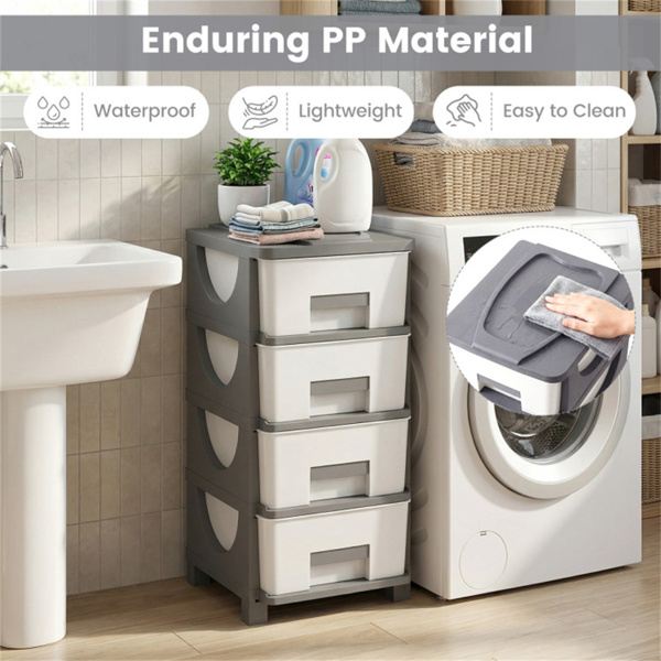 卧室浴室办公室4抽屉紧凑型塑料储物柜立式收纳柜-11