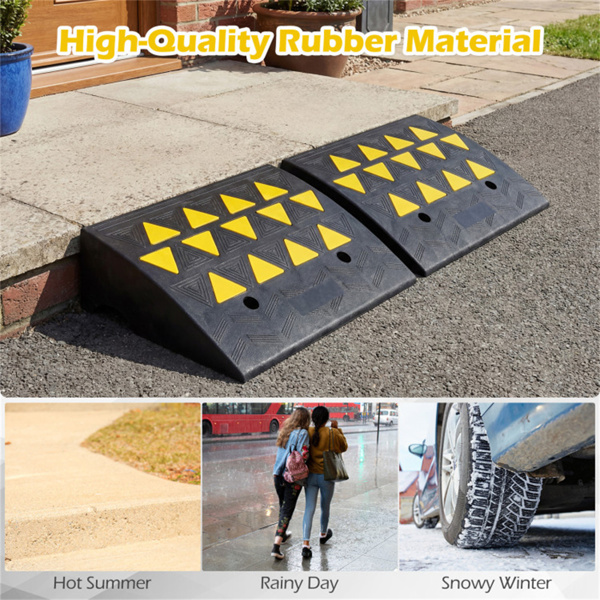2个重型橡胶路缘坡道，带排水沟和反光条，用于车道-M-10