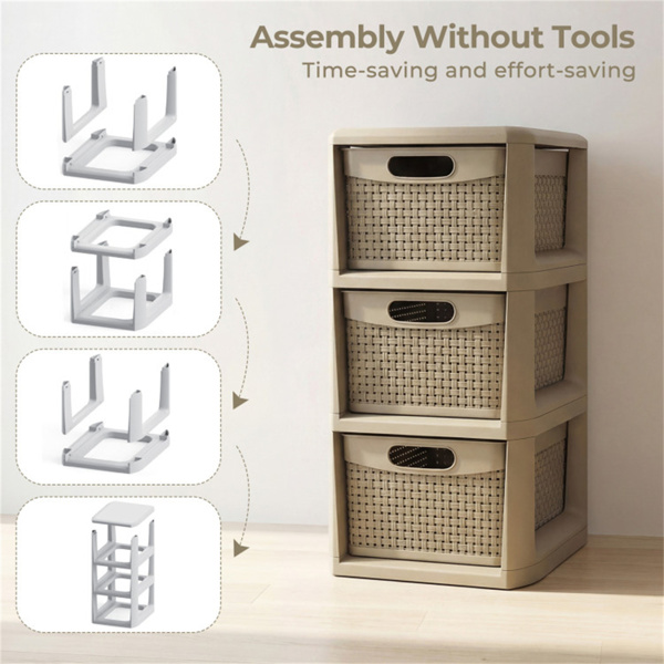 3抽屉PP储物整理器柳条外观窄柜，适用于家庭和办公室-7