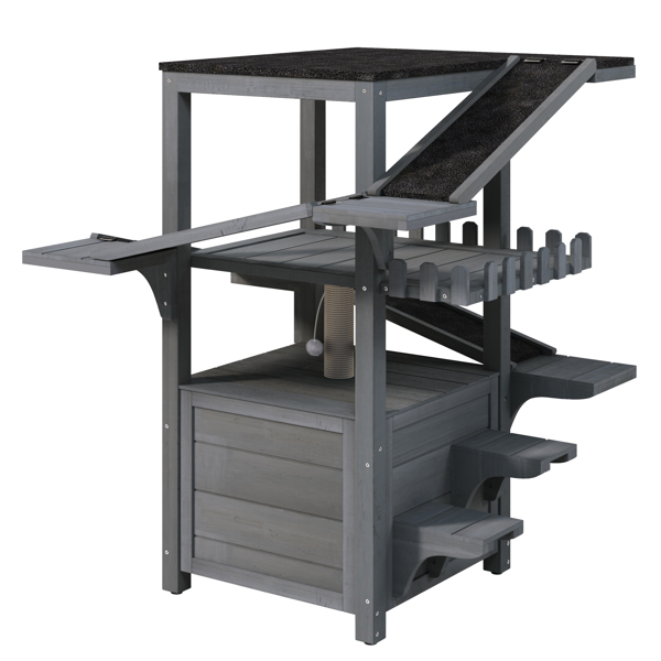 四层户外猫屋，防风雨猫树塔，带防水屋顶和两个门，流浪猫户外庇护所，多层游戏区带阳台，适用于小型动物，灰色--不支持self-pick up且不支持指定仓库发货-4