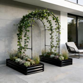 带拱形花架的抬高式花园床，2 个装金属种植箱，带花园拱门，户外花园种植箱，适用于攀援植物、蔬菜和花卉--不支持self-pick up且不支持指定仓库发货