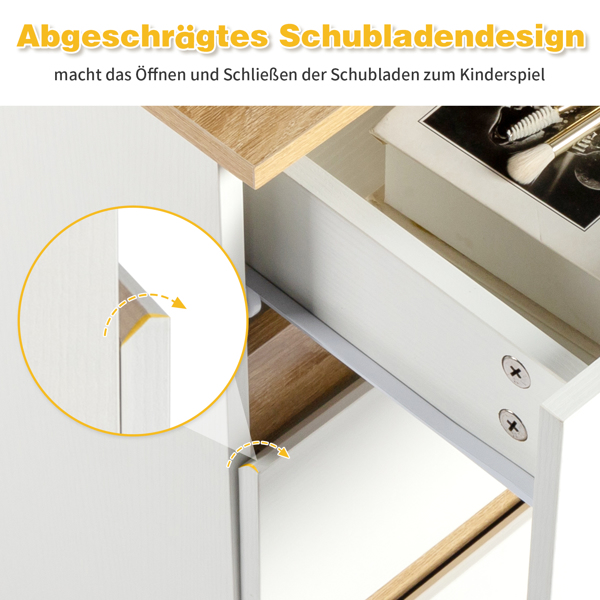 白色+橡木色 E1 刨花板 12MM 贴浮雕三胺 免拉手 38*32*40cm 2抽 床头柜 2pcs-5