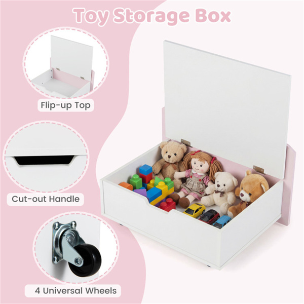 儿童玩具收纳架，带可移动抽屉和防倾倒套件，适用于游戏室托儿所 - 粉色-4