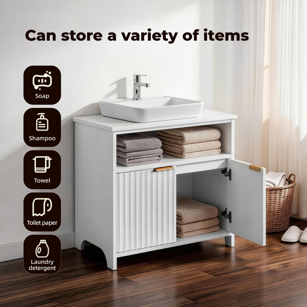 白色 刨花板三胺贴面 格栅吸塑 二门一搁架 面盆柜 60*30*60cm-4