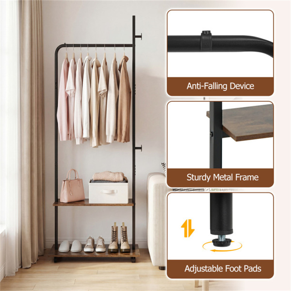 带2个木架和挂钩的工业卷衣架，卧室入口的独立衣架-8