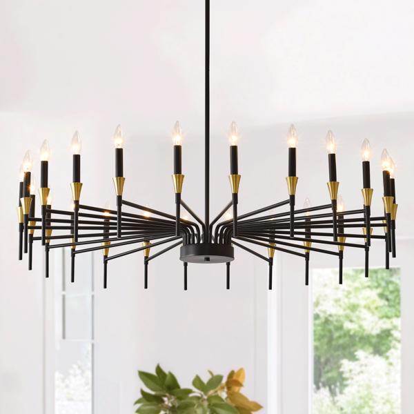 24-Light Black Gold Chandelier, 37.63" Modern Farmhouse Chandelier for Dining Room Over Table, Large Candle Chandelier for Living Room, Foyer-6