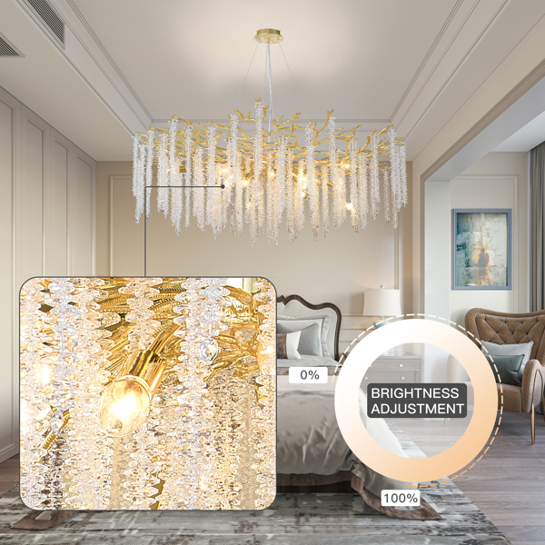 Golden Crystal Branch Chandelier Luxury Adjustable Lighting for Grand Entryways-7