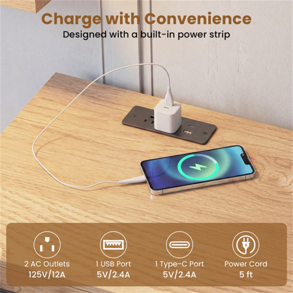 35.5“带LED灯和电源站的窄控制台桌，带充电口的3抽屉入口沙发桌-11