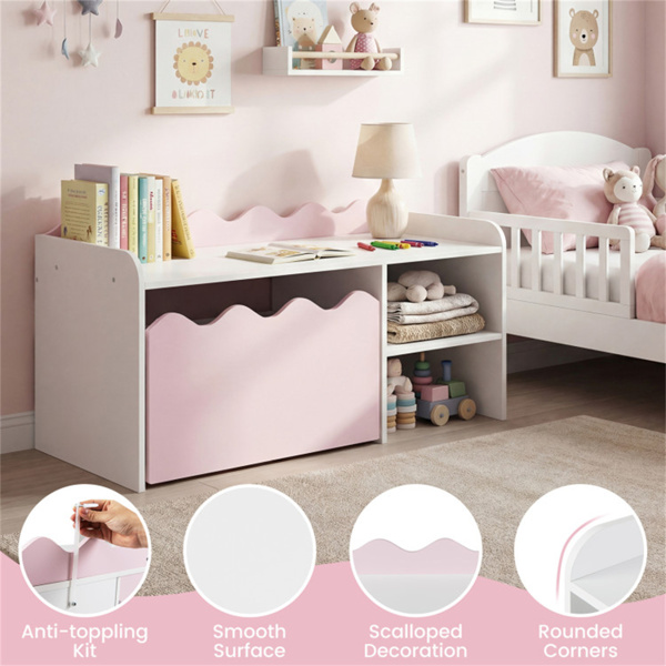 儿童玩具收纳架，带可移动抽屉和防倾倒套件，适用于游戏室托儿所 - 粉色-5