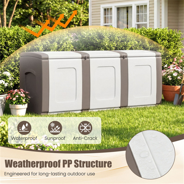 53加仑大型户外PP甲板箱防水储物箱，带可锁盖和侧把手- 米色-9