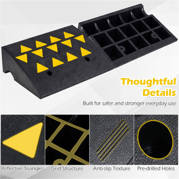 2个重型橡胶路缘坡道，带排水沟和反光条，用于车道-M-6