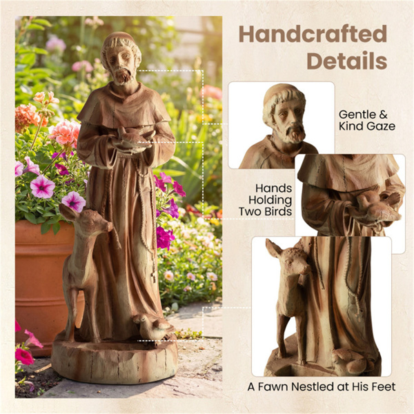 24.5“圣弗朗西斯雕像，内置喂鸟器宗教花园雕塑-7
