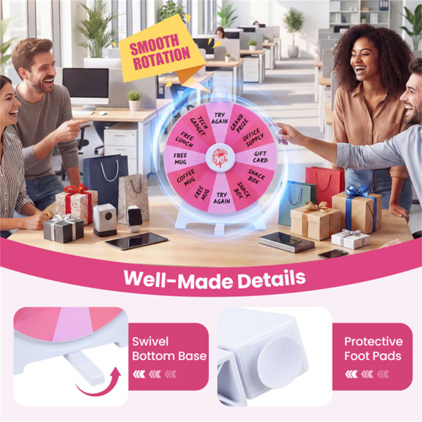 14槽可定制旋转奖轮，带可折叠支架，可重写桌面幸运轮-粉色-8
