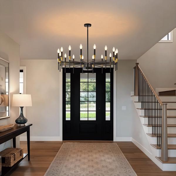  16-Light Black Gold Chandelier, 37.63" Modern Farmhouse Chandelier for Dining Room Over Table, Large Candle Chandelier for Living Room, Foyer-11