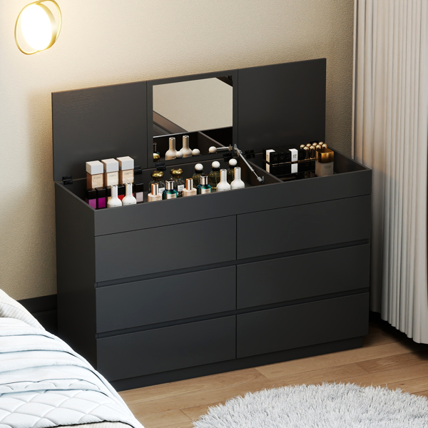 黑色浮雕 P2 12MM 刨花板 贴三胺 120*40*85.5cm 六抽带镜 抽屉柜-2