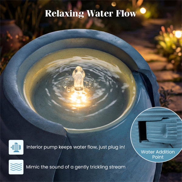 16英寸×32英寸户外带LED灯的开裂罐式喷泉树脂庭院水景-8