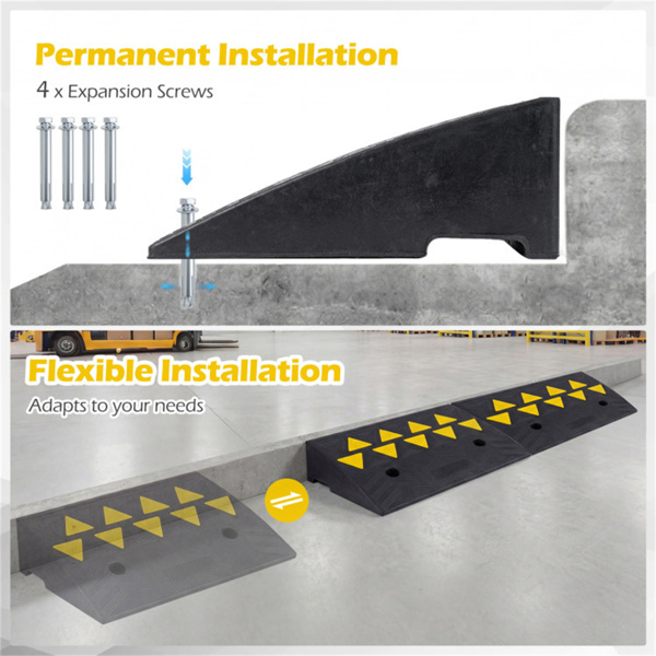 2个重型橡胶路缘坡道，带排水沟和反光条，用于车道-4