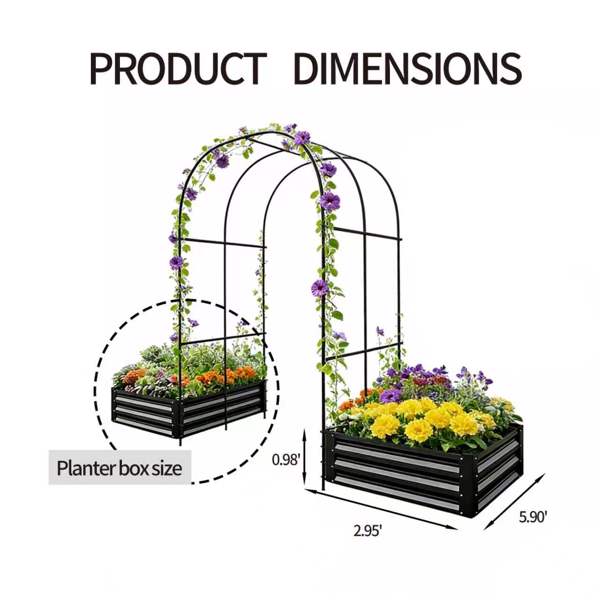 带拱形花架的抬高式花园床，2 个装金属种植箱，带花园拱门，户外花园种植箱，适用于攀援植物、蔬菜和花卉--不支持self-pick up且不支持指定仓库发货-5