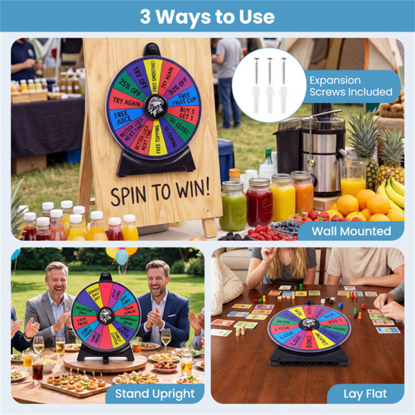 14槽可定制旋转奖轮，带可折叠支架，可重写桌面幸运轮-多色-10