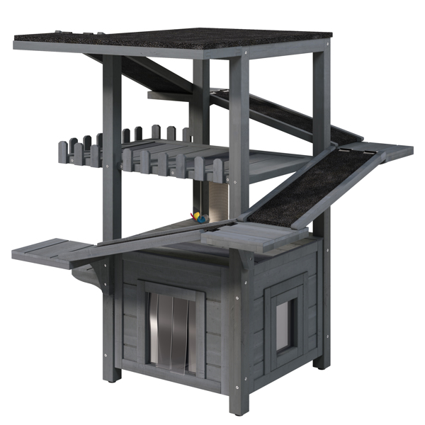 四层户外猫屋，防风雨猫树塔，带防水屋顶和两个门，流浪猫户外庇护所，多层游戏区带阳台，适用于小型动物，灰色--不支持self-pick up且不支持指定仓库发货-5