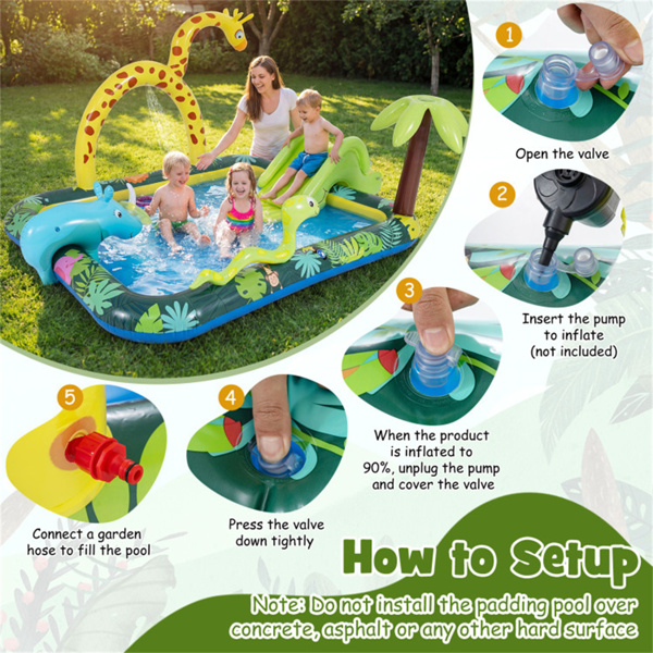82英寸充气丛林喷水池，带长颈鹿喷水器和滑梯，后院儿童水上游乐中心-8