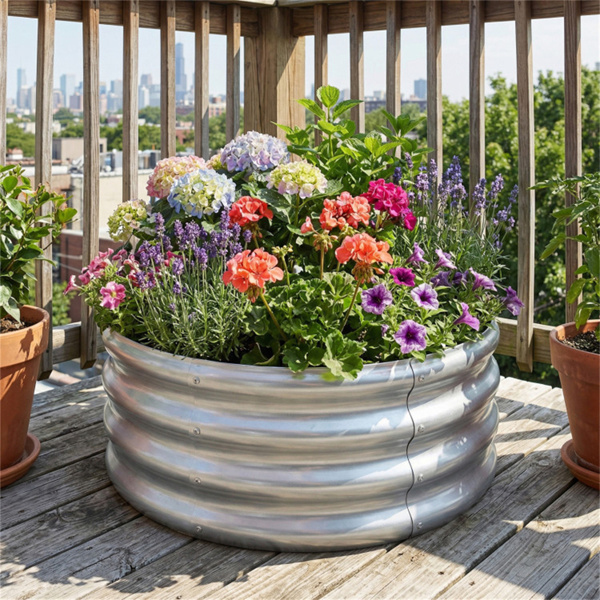 圆形镀锌钢高架花园床24×24×11.5户外蔬菜草本花卉花盆-2