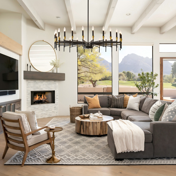 24-Light Black Gold Chandelier, 37.63" Modern Farmhouse Chandelier for Dining Room Over Table, Large Candle Chandelier for Living Room, Foyer-2