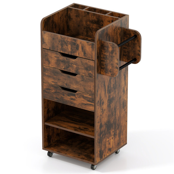 带3个抽屉和可调节货架的滚动工艺存储车，带轮子的移动包装纸收纳器-3