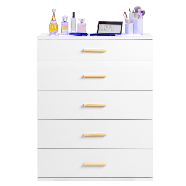 白色 刨花板+钢化玻璃 贴麻面三胺 66*35*83cm 柜面可视面 五抽 抽屉柜 带RGB灯-6