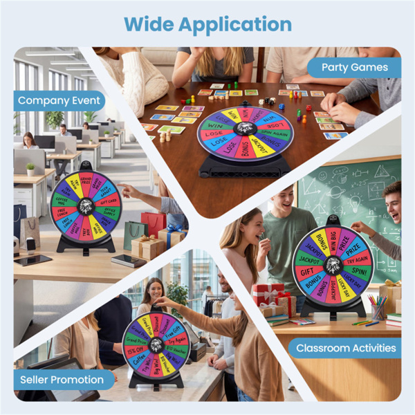 14槽可定制旋转奖轮，带可折叠支架，可重写桌面幸运轮-多色-9