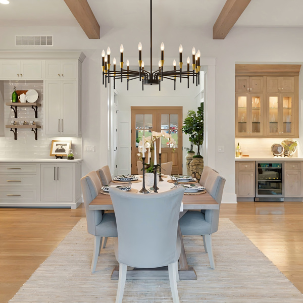  16-Light Black Gold Chandelier, 37.63" Modern Farmhouse Chandelier for Dining Room Over Table, Large Candle Chandelier for Living Room, Foyer-3
