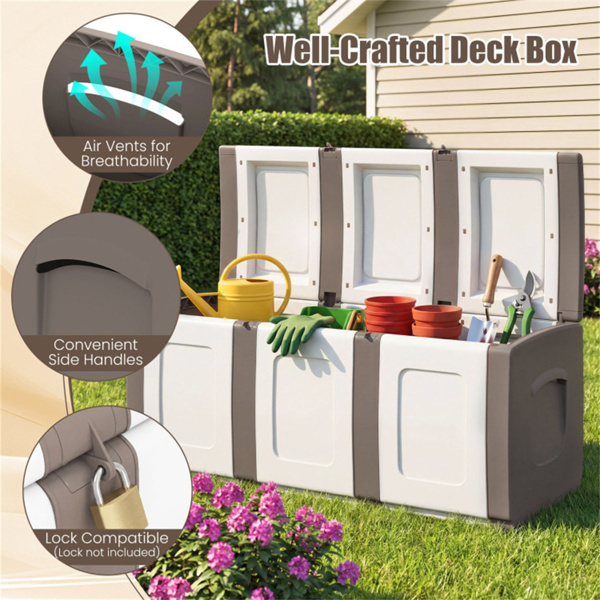 53加仑大型户外PP甲板箱防水储物箱，带可锁盖和侧把手- 米色-7