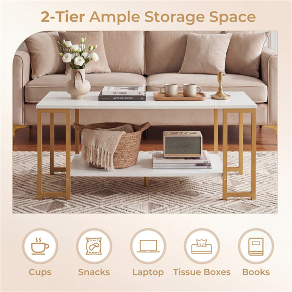 2层现代咖啡桌，带开放式储物架，适用于客厅和机器人真空友好型-7