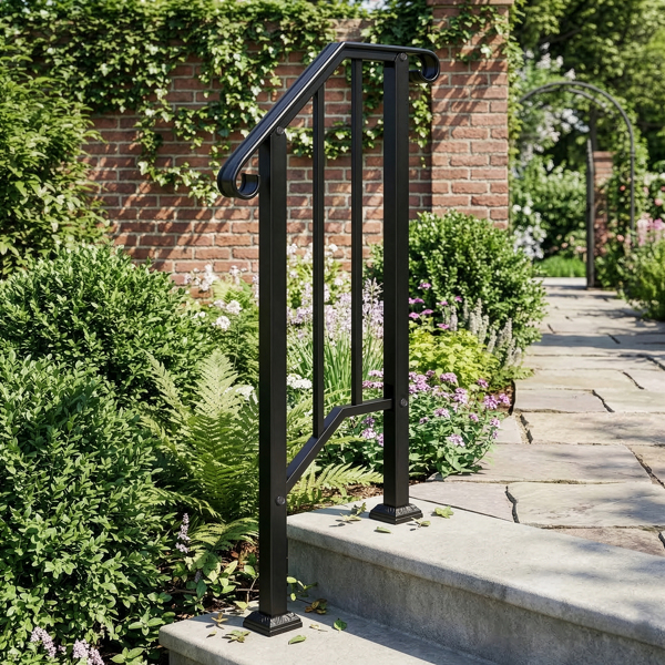 【同款编码：21862947  70638141】哑光黑色 1阶 庭院楼梯扶手-15