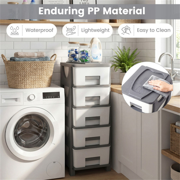 卧室浴室办公室5抽屉PP储物柜立式超薄收纳柜-11