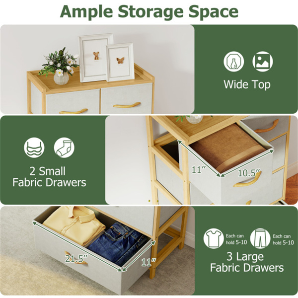 竹质5抽屉储物连衣裙，带防倾倒套件，适用于卧室、壁橱和客厅-7