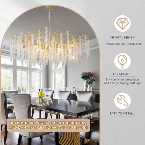 Golden Crystal Branch Chandelier Luxury Adjustable Lighting for Grand Entryways-6