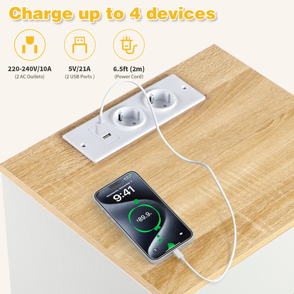 白色+橡木色 E1 刨花板 12MM 贴浮雕三胺 免拉手 38*32*56cm  3抽 床头柜 欧标插座 2pcs-10