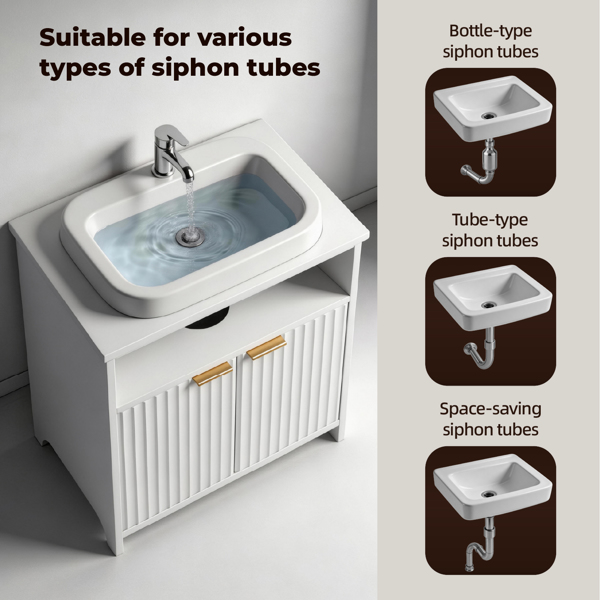 白色 刨花板三胺贴面 格栅吸塑 二门一搁架 面盆柜 60*30*60cm-6